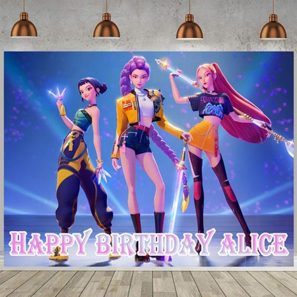 Banner KPop Demon Hunters Balloons Cake Toppers Birthday Party Supplie