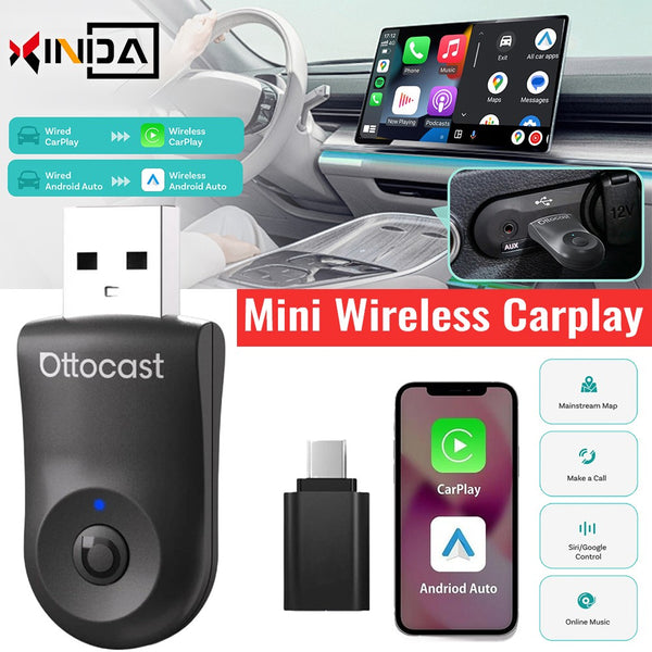 2025 Ottocast Adapter Smart Button Android Auto USB Wireless 2in1 Mini