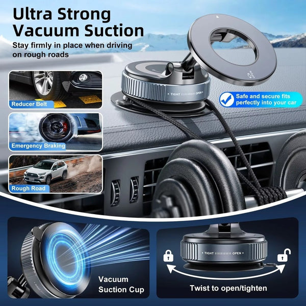 360 Vacuum Strong Magnetic Phone Holder Foldable Suction Cup Car Stand