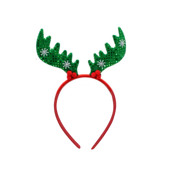 Christmas headband style: Reindeer Antlers with Snowflake (Green), novelty party headband