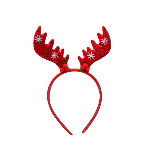 Christmas headband style: Reindeer Antlers with Snowflake (Red), novelty party headband