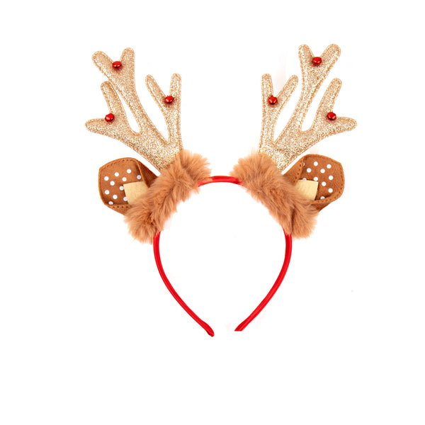 Christmas headband style: Antlers with Fur (Brown), novelty party headband
