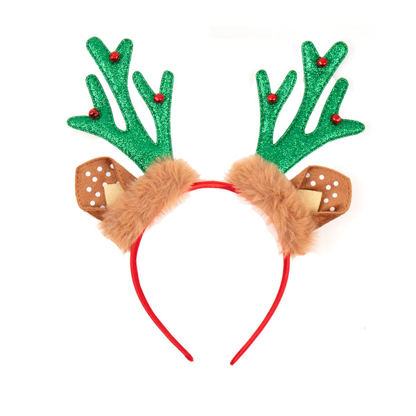 Christmas headband style: Antlers with Fur (Green), novelty party headband