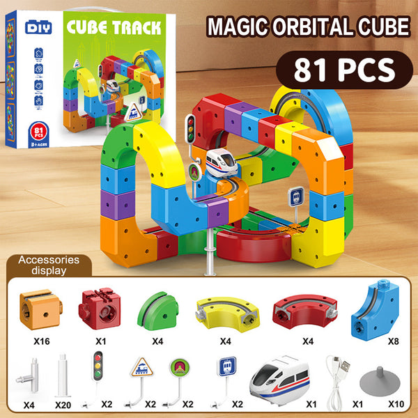 Cube track building set, 81 piece version with one train and accessories list