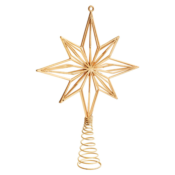 Style B gold 8-point star tree topper with hanging loop and spiral base