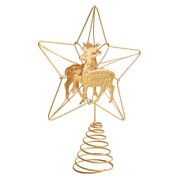 Style D gold wire star tree topper with reindeer centre