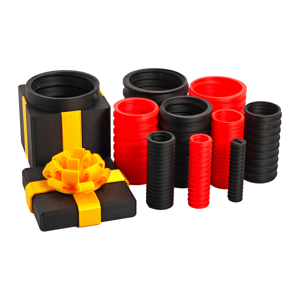Style C black square nested gift box, 9.5 cm, opened to show the screw-top layers