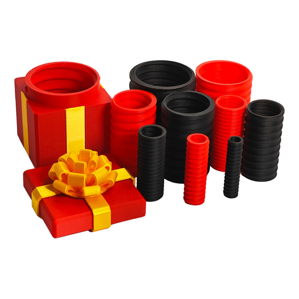 Style D red square nested gift box, 9.5 cm, with its layers of screw-top tubes