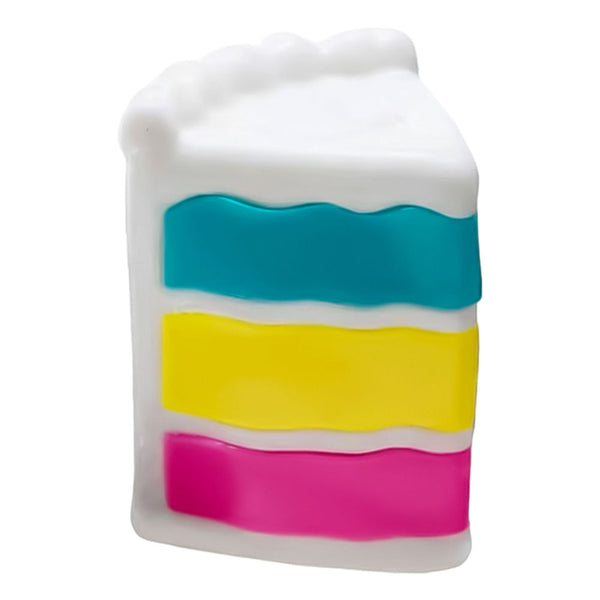 Layered cake slice squishy in white, teal, yellow and pink