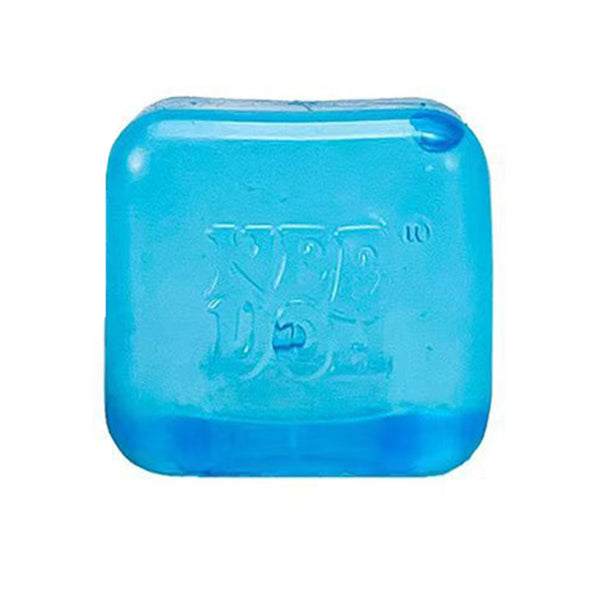 Blue squishy cube, front view