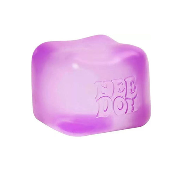 Purple squishy cube, angled view