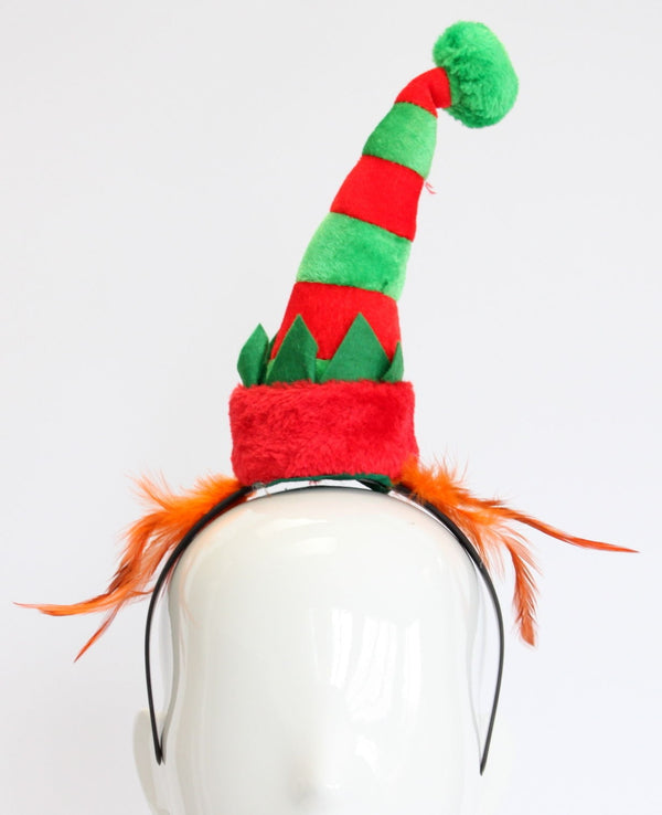 Christmas headband style: Elf Hat with Feathers, novelty party headband
