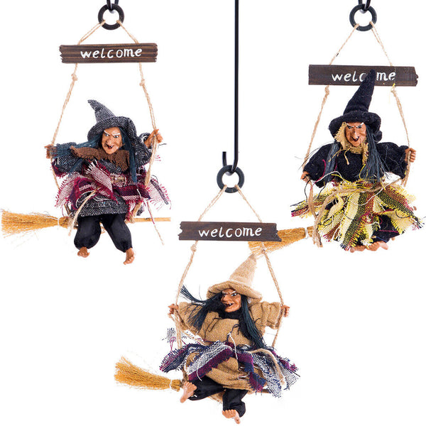 Hanging Flying Witch On Broom Ghost Ornament Halloween Party Door Welcome Decor - Lets Party