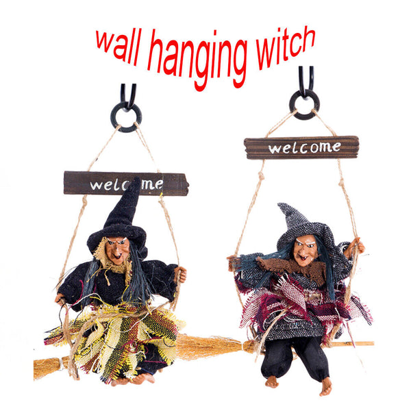 Hanging Flying Witch On Broom Ghost Ornament Halloween Party Door Welcome Decor - Lets Party