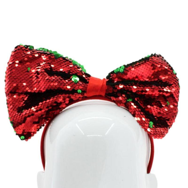 Christmas headband style: Big Bow with Sequins (Red), novelty party headband