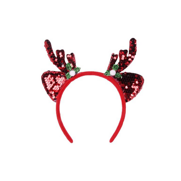 Christmas headband style: Sequin Antler Red, novelty party headband