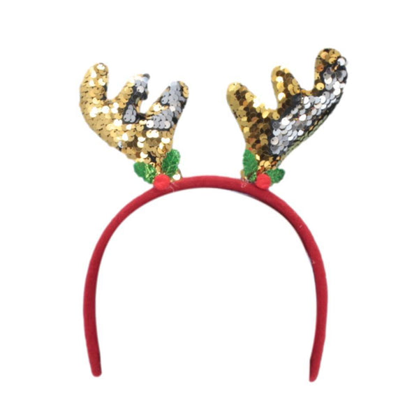 Christmas headband style: Sequin Antler Gold Silver, novelty party headband