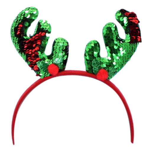 Christmas headband style: Sequin Antler Green Red, novelty party headband