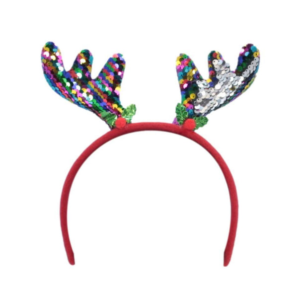 Christmas headband style: Sequin Antler Rainbow, novelty party headband