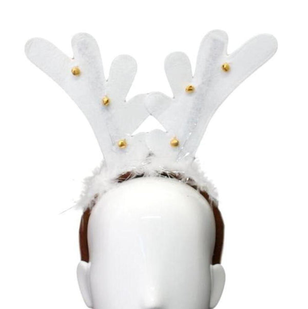 Christmas headband style: Antlers with Fur & Bells (White), novelty party headband