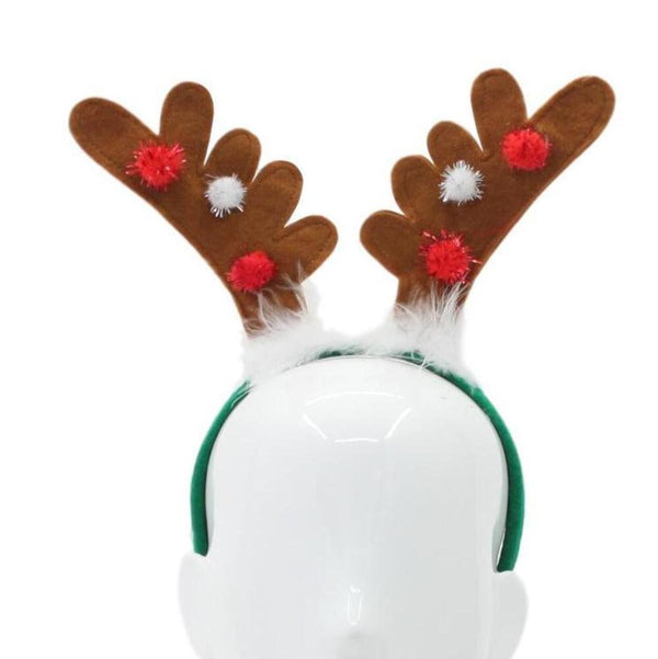 Christmas headband style: Antlers with Pom Poms (Brown), novelty party headband