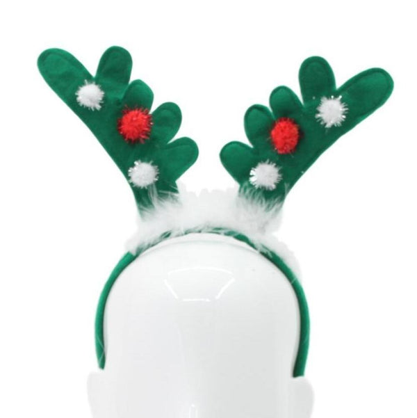 Christmas headband style: Antlers with Pom Poms (Green), novelty party headband