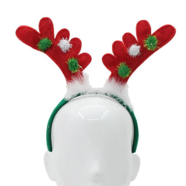 Christmas headband style: Antlers with Pom Poms (Red), novelty party headband
