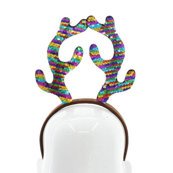 Christmas headband style: Antlers with Rainbow Sequins, novelty party headband