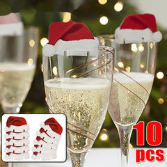 Mini Santa Hats for Wine Glasses 10 Pack – Christmas Wine Glass Charms & Toppers