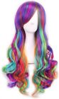 Women 70cm Long Rainbow Wavy Curly Cosplay Wig Party Costume Wig Hair Lolita Wig