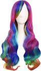 Women 70cm Long Rainbow Wavy Curly Cosplay Wig Party Costume Wig Hair Lolita Wig