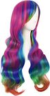 Women 70cm Long Rainbow Wavy Curly Cosplay Wig Party Costume Wig Hair Lolita Wig