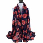 Women Ladies Poppy Print Floral Scarf Remembrance Day Poppies Scarves Wrap Shawl