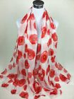 Women Ladies Poppy Print Floral Scarf Remembrance Day Poppies Scarves Wrap Shawl