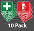 10pk First Aid / Fire Extinguisher Safety Sign OHS WHS waterproof Vinyl 100mm