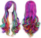 Women 70cm Long Rainbow Wavy Curly Cosplay Wig Party Costume Wig Hair Lolita Wig