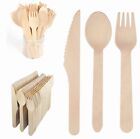 Disposable Wooden Cutlery Forks Tea Spoons Knives Party Kitchen Utensil Dessert