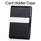 Business Card Holder Case Cover Black Leather Silver Metal Credit Card Magnetic