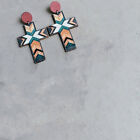 Vintage Cross Pattern Patchwork Earrings Colorful Boho Jewelry for Women Gift
