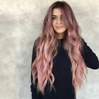 Women Long Wig Color Pink hair Ombre Rose Hair Taro Hairstyle Black Wavy hair AU