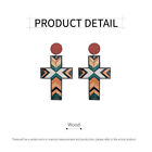 Vintage Cross Pattern Patchwork Earrings Colorful Boho Jewelry for Women Gift