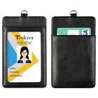 Leather ID Badge Lanyard Holder Vertical Double Card Wallet PU Office Bus Card