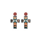 Vintage Cross Pattern Patchwork Earrings Colorful Boho Jewelry for Women Gift