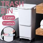 45L Kitchen Bin Waste Sorting Trash Bins 3 Lid Garbage Recycling Wheels Dustbin