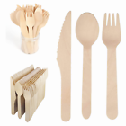 Disposable Wooden Cutlery Forks Tea Spoons Knives Party Kitchen Utensil Dessert