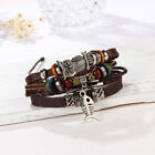 Turquoise Woven Leather Multi Layered Beaded Bracelet with Wood Beads for Women