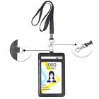 Leather ID Badge Lanyard Holder Vertical Double Card Wallet PU Office Bus Card