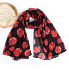 Women Ladies Poppy Print Floral Scarf Remembrance Day Poppies Scarves Wrap Shawl