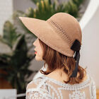 Women Straw Cap Fashion Visor Summer Sun Hat Bow Wide Brim Foldable Beach