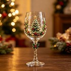 Christmas tree decorated wine glass with twisted stem